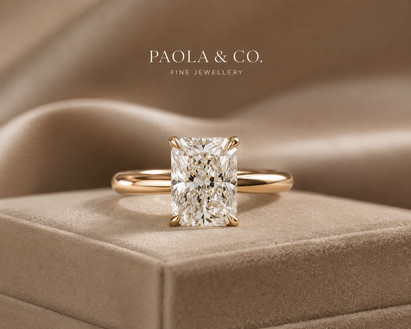Radiant cut lab diamond ring in yellow gold